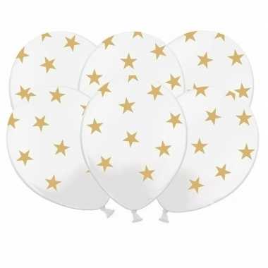 12x nieuwjaar ballonnen wit met gouden sterren kerstversiering