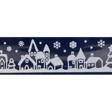 1x kerst raamversiering raamstickers witte stad met huizen 12,5 x 58,5 cm kerstversiering