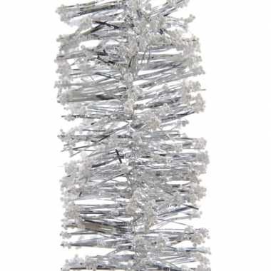 2x kerstboom folie slinger met sneeuw zilver 200 cm kerstversiering