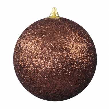 3x bruine grote decoratie kerstballen met glitter kunststof 25 cm kerstversiering