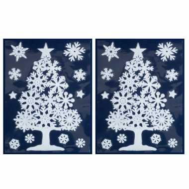 3x kerst raamversiering raamstickers witte kerstboom 29,5 x 40 cm kerstversiering