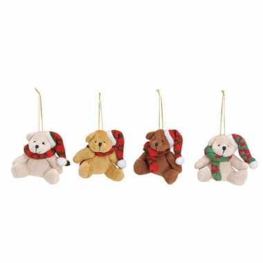 4x stuks kersthangers knuffelbeertjes met sjaal om 7 cm kerstversiering