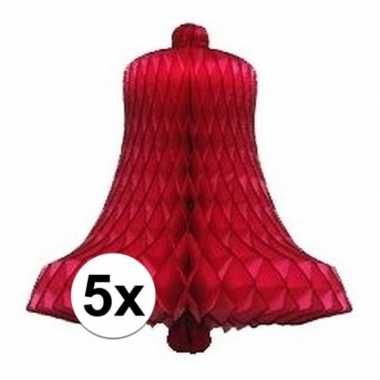 5x kerstklokken decoratie kerst versiering van papier rood kerstversiering