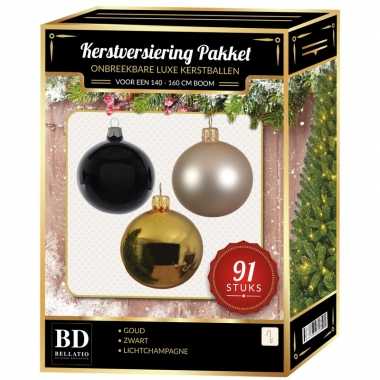 Complete kerstballen set goud-licht champagne-zwart voor 150 cm kerstboom kerstversiering