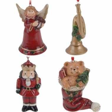 Keramiek kerstboom hangers setje van 4x stuks ornamenten/figuren 8 cm kerstversiering
