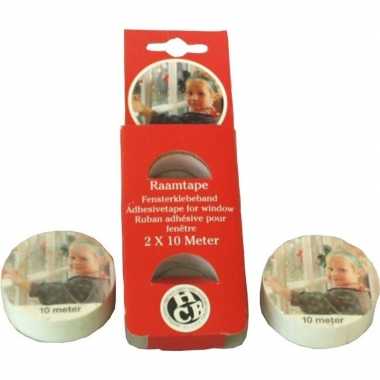 Witte raamtape kerstversiering op rol 10 meter 2 stuks