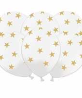 18x nieuwjaar ballonnen wit met gouden sterren kerstversiering