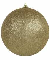 1x gouden grote decoratie kerstballen met glitter kunststof 25 cm kerstversiering