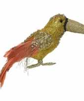 1x kerstboom versiering oranje glitter toekan vogel op clip 25 cm kerstversiering