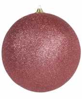 1x mega koraal rode kerstballen met glitter kunststof 25 cm kerstversiering