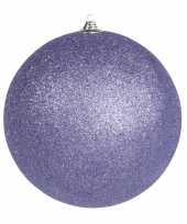 1x paarse grote kerstballen met glitter kunststof 18 cm kerstversiering