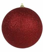 1x rode grote kerstballen met glitter kunststof 13 5 cm kerstversiering