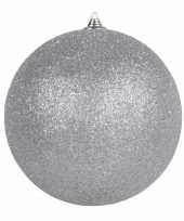 1x zilveren grote decoratie kerstballen met glitter kunststof 25 cm kerstversiering