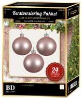 24 stuks mat glazen kerstballen pakket lichtroze 6 en 8 cm kerstversiering