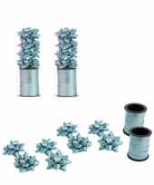 2x rollen cadeaulint sierlint 10 meter blauw en 8 strikjes kerstversiering