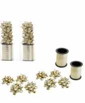 2x rollen cadeaulint sierlint 10 meter goud en 8 strikjes kerstversiering