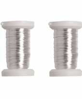 2x stuks zilver metallic bind draad koord van 4 mm dikte 40 meter kerstversiering