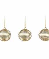 3x kersthangers gouden spiraal ballen kunststof 10 cm kerstversiering