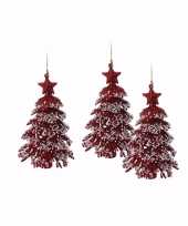 3x rode glitter kerstboom hanger 16 cm kerstversiering