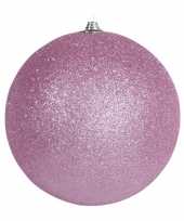 3x roze grote decoratie kerstballen met glitter kunststof 25 cm kerstversiering