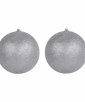 3x zilveren grote decoratie kerstballen met glitter kunststof 25 cm kerstversiering
