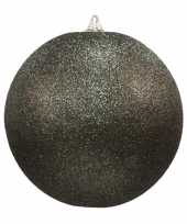 3x zwarte grote decoratie kerstballen met glitter kunststof 25 cm kerstversiering