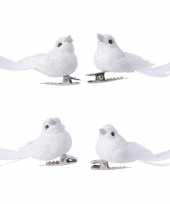 4x decoratie glitter vogeltjes wit op clip 5 cm kerstversiering