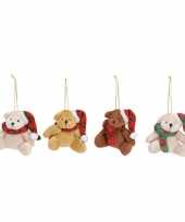 4x stuks kersthangers knuffelbeertjes met sjaal om 7 cm kerstversiering