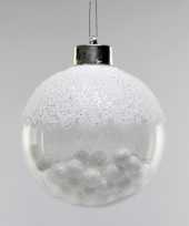 4x witte kunststof kerstballen met sneeuwballetjes 8 cm kerstversiering