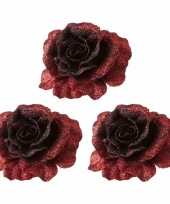 5x kerstbloemen versiering rode glitter roos op clip 10 cm kerstversiering