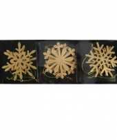 6x houten sneeuwvlok kersthangers goud 7 cm kerstboomversiering kerstversiering