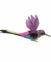 Hobby kolibrie vogel decoratie op clip paars 15 cm kerstversiering