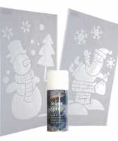 Kerst raamdecoratie sjablonen sneeuwpop en kerstman met sneeuwspray kerstversiering