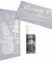 Kerst raamdecoratie sjablonen sneeuwpop en merry christmas met sneeuwspray kerstversiering