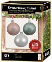 Kerstballen met piek set wit mintgroen lichtroze voor 180 cm kerstboom kerstversiering