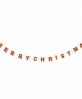 Kerstversiering 1x houten slinger merry christmas rood 182 cm