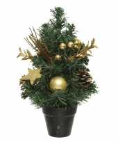 Mini kunst kerstbomen kunstbomen met gouden versiering 30 cm kerstversiering